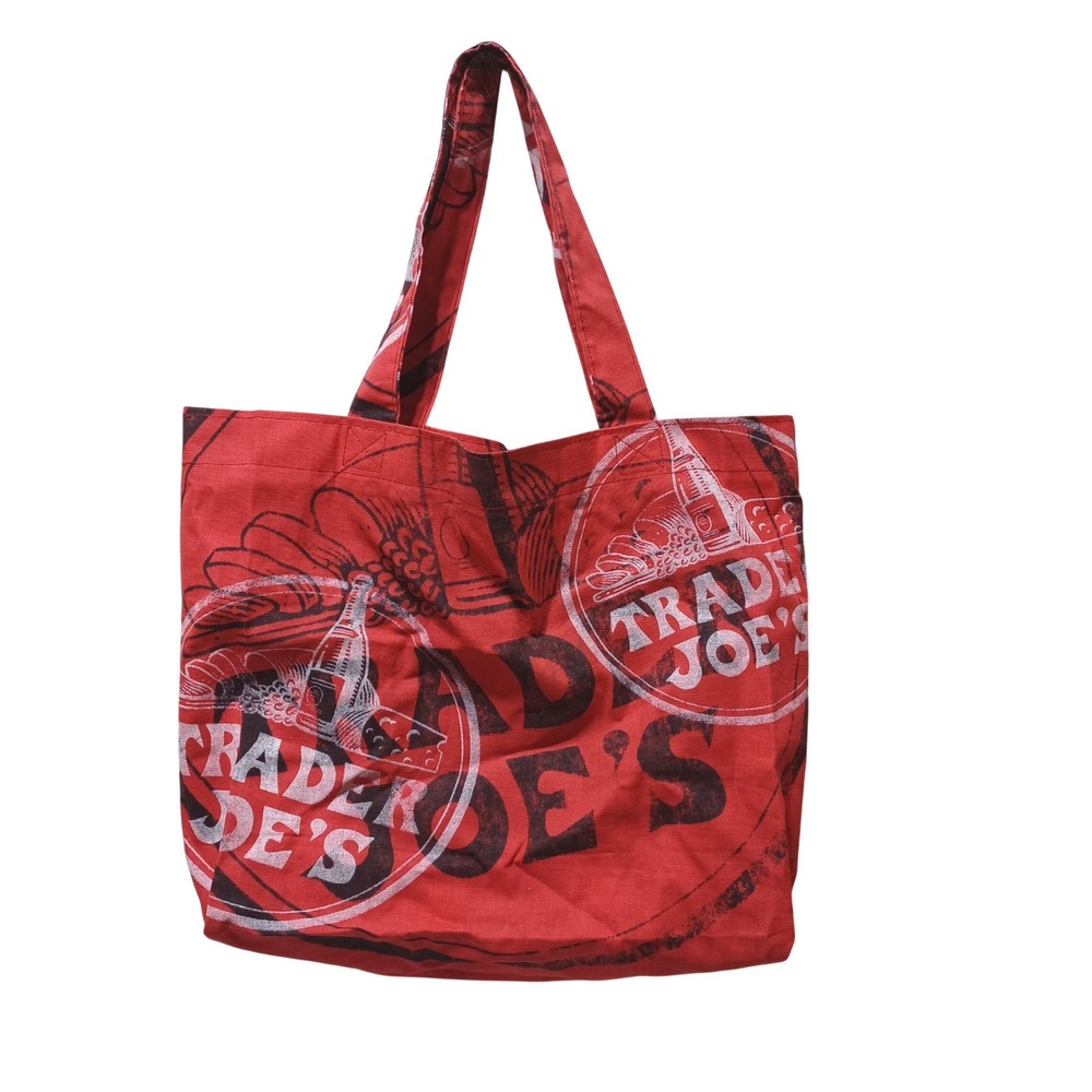 VTG Trader Joes Red Reusable Canvas Grocery Shopper Bag Made in USA Bread Wine
